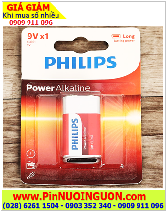 Pin Philips 6LR61P1B/97; Pin 9v vuông Alkaline Philips 6LR61P1B/97 chính hãng /Loại vỉ 1viên 